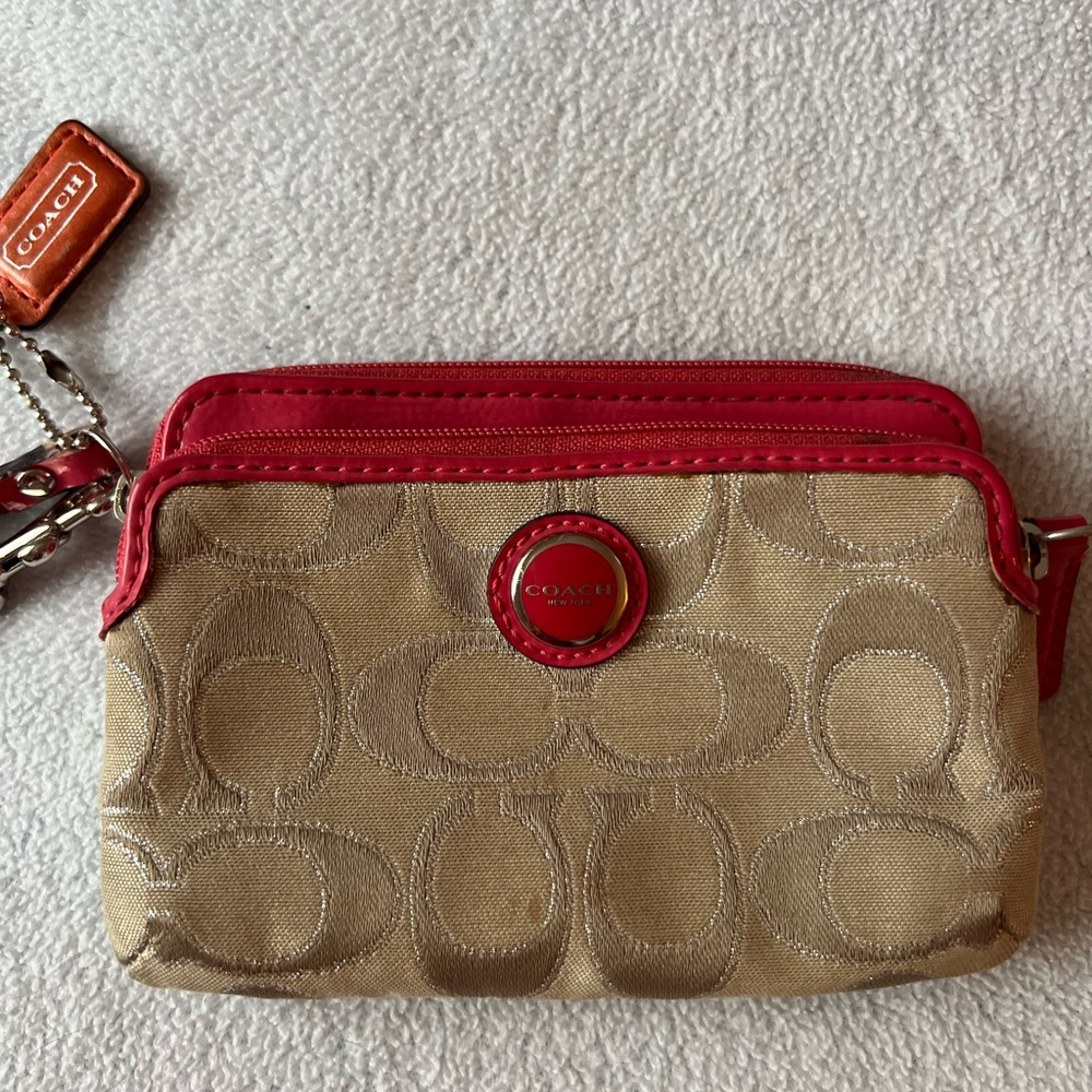 Coach Beige and Pink Signature Wristlet